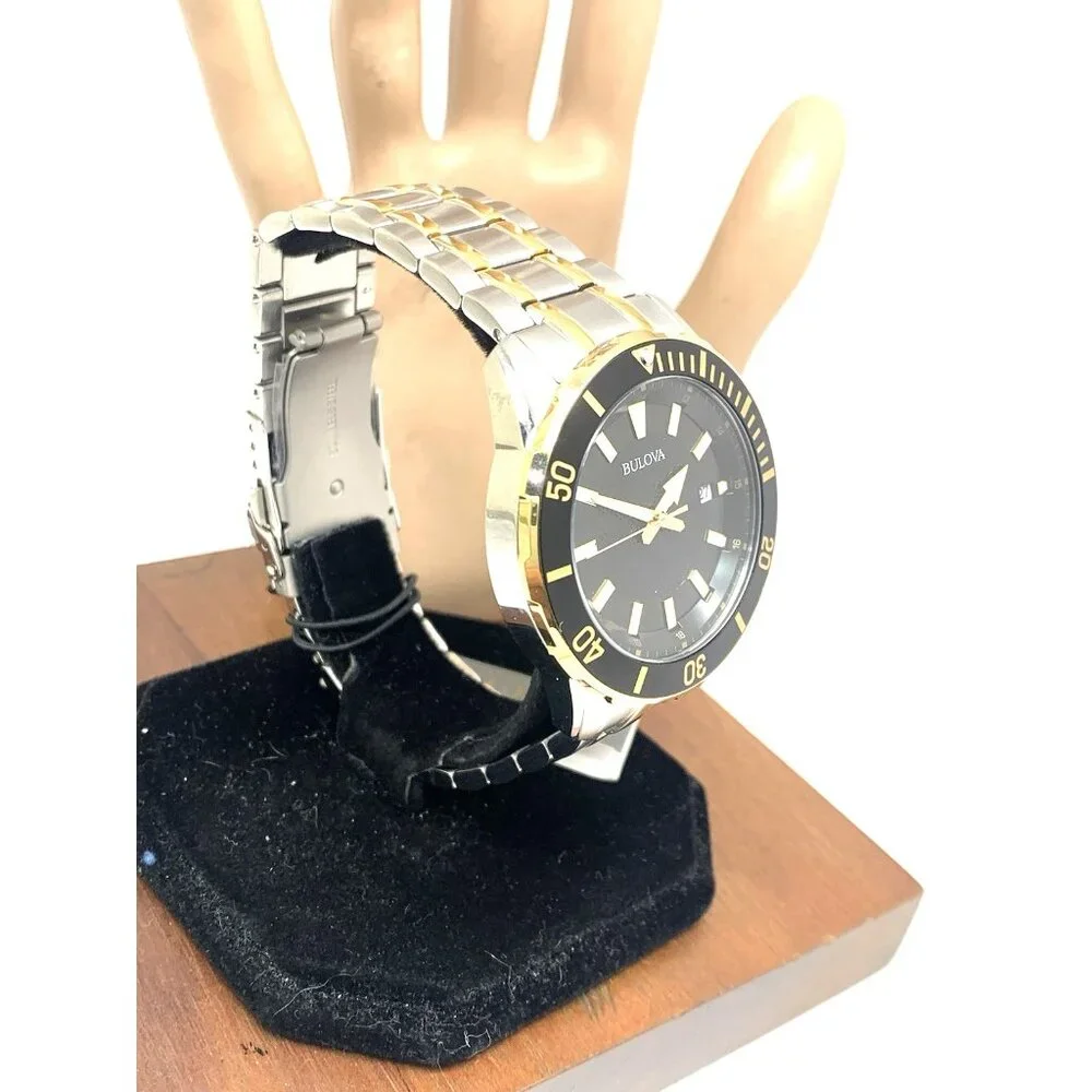 Bulova Men's Watch 98B394 Diver Black Dial Quartz Two Tone Stainless Steel 44mm